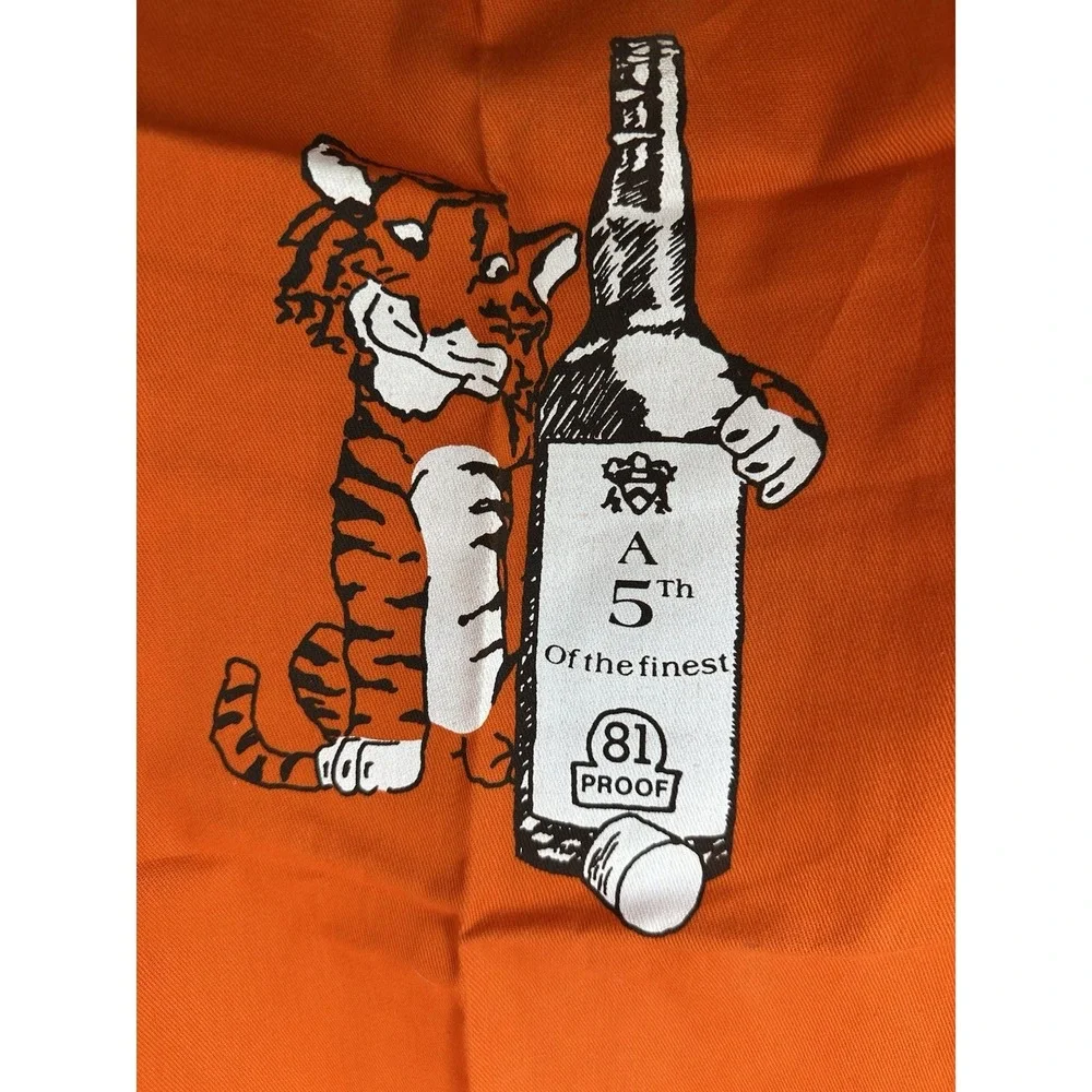 Vintage Orange Tiger Apron Kitchen Chef Cooking‎ BBQ Barware 81 Proof Liquor USA